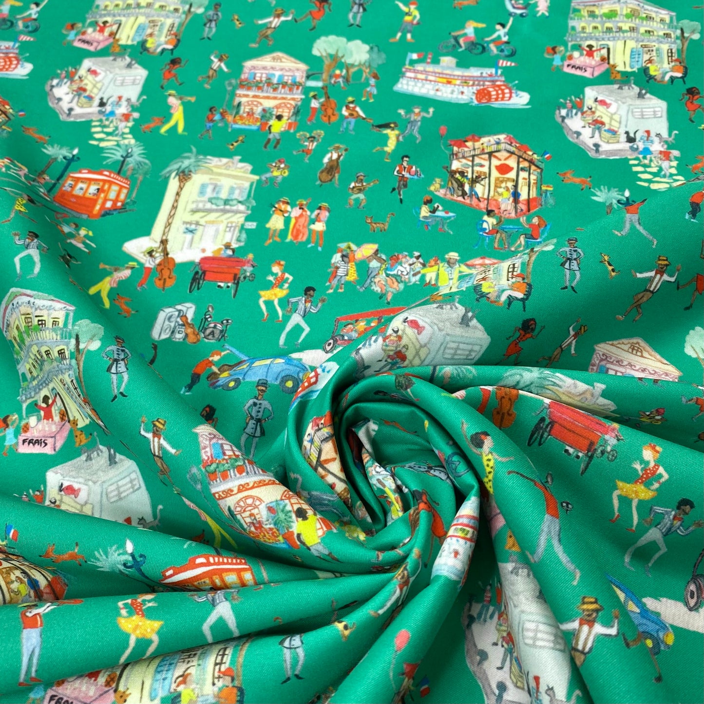 Tactel verde com padrão