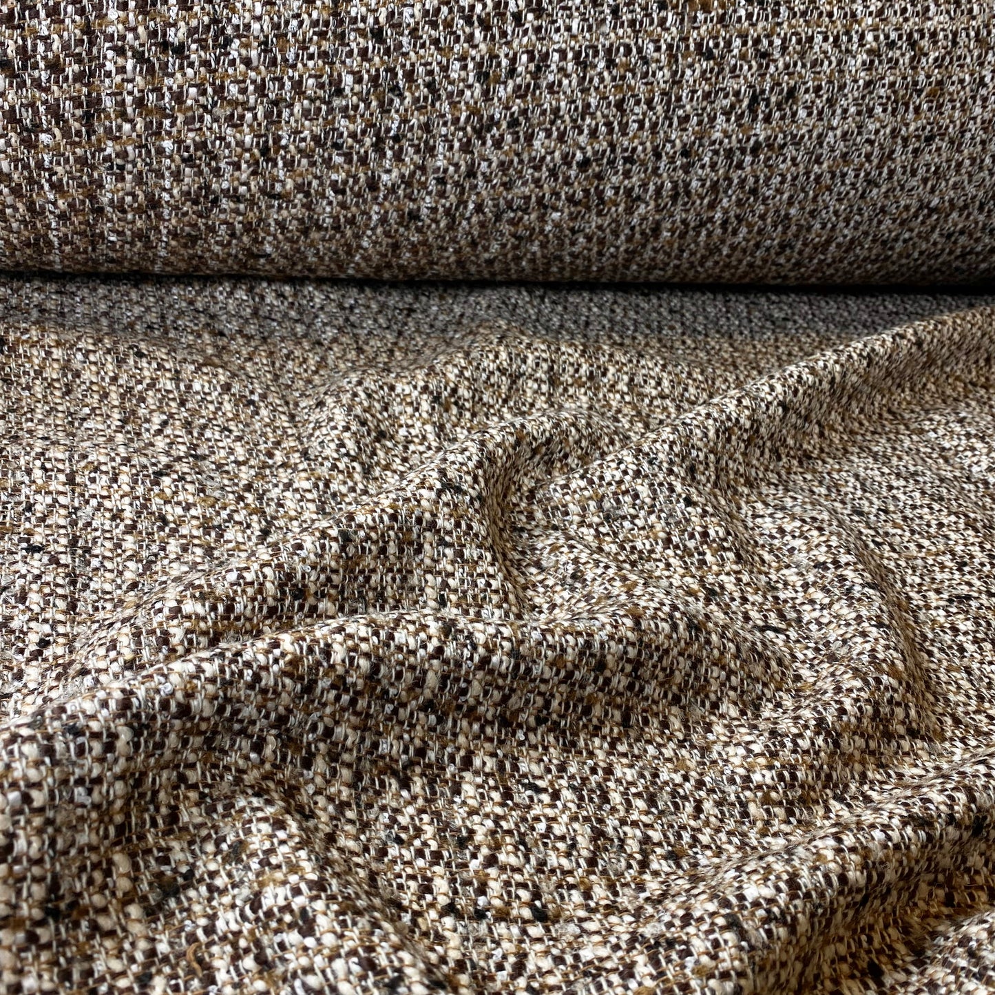 Brown, white and toasted yellow tweed