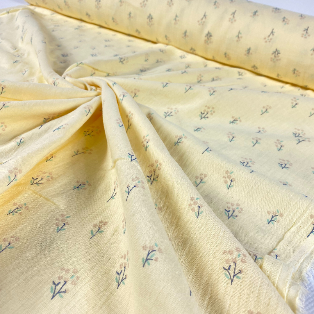 Yellow double muslin with flowers