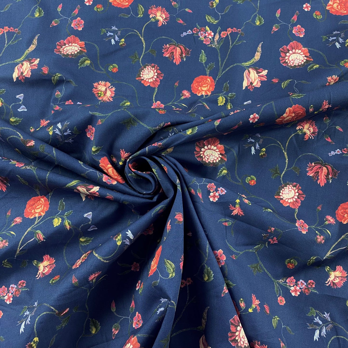 Popeline azul ganga com rosas