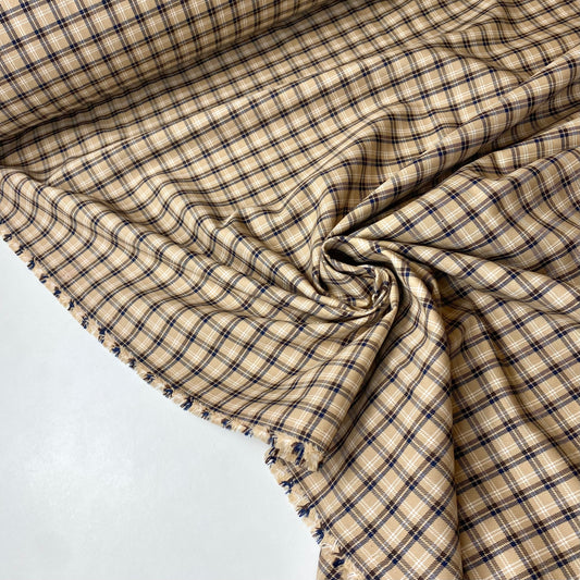 Sarga beige con rayas azules y marrones