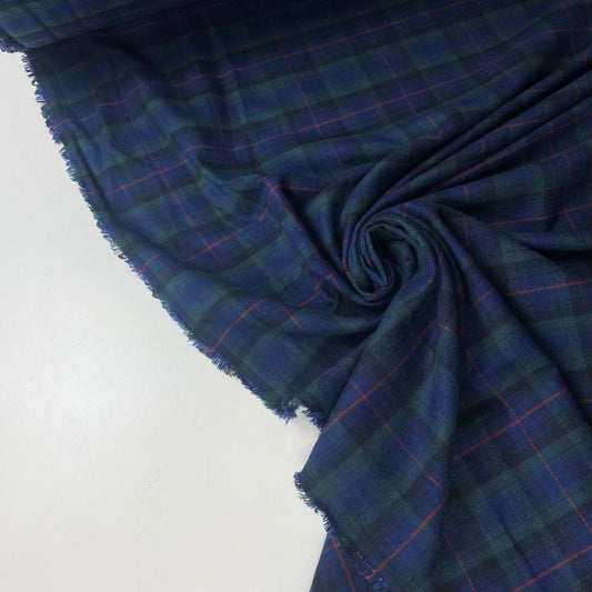 Flanela azul e verde com risca vermelha