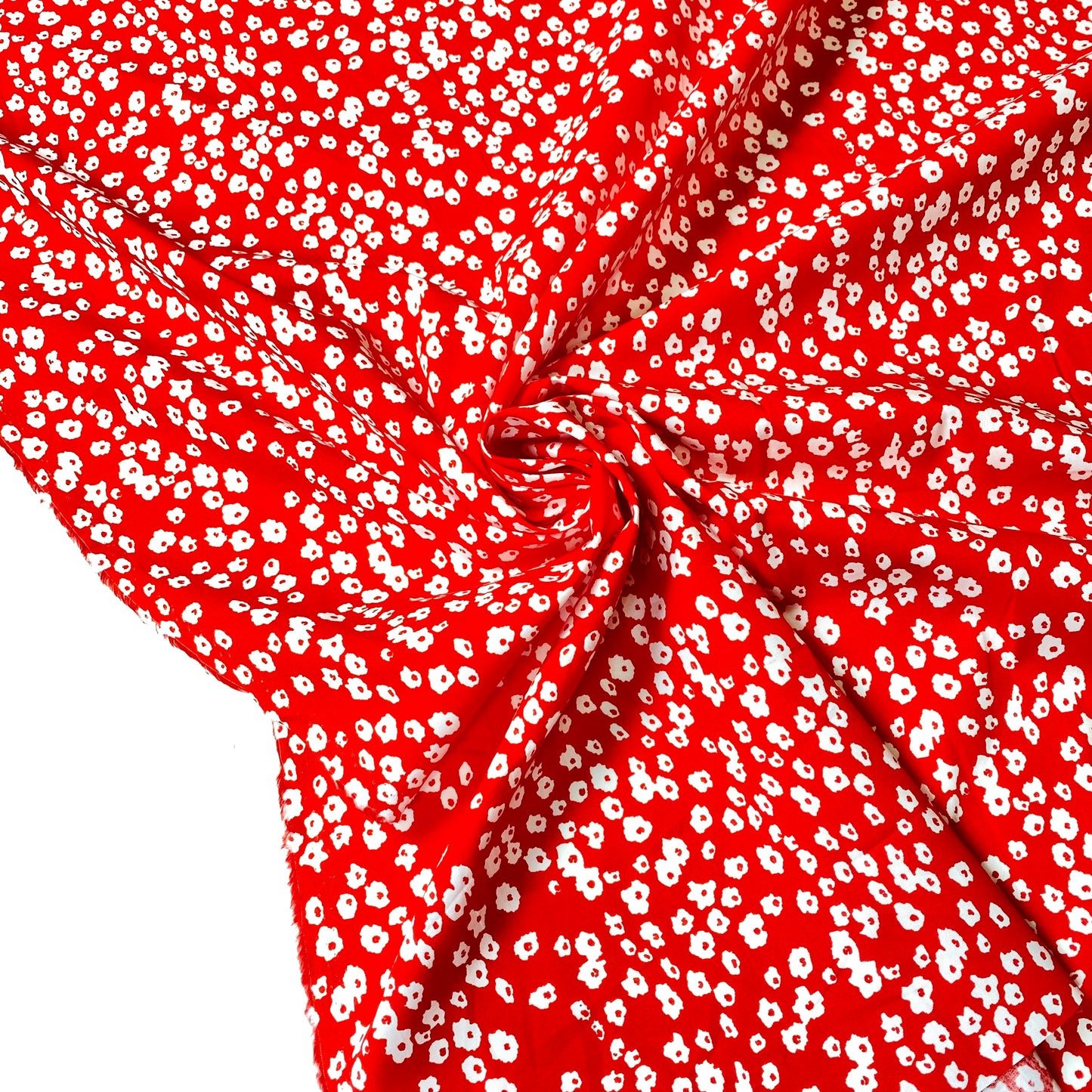 Popelina roja con flores blancas