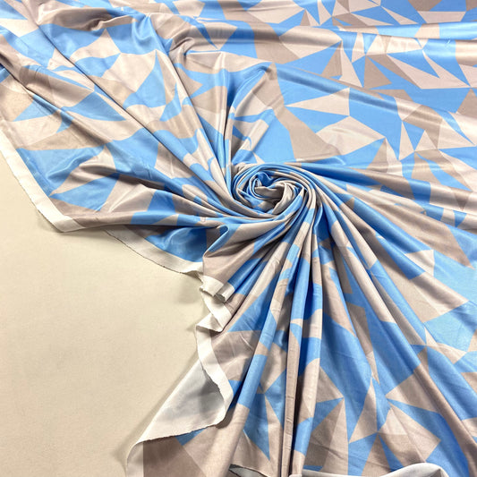 Lycra padrão geométrico azul, cinza e branco