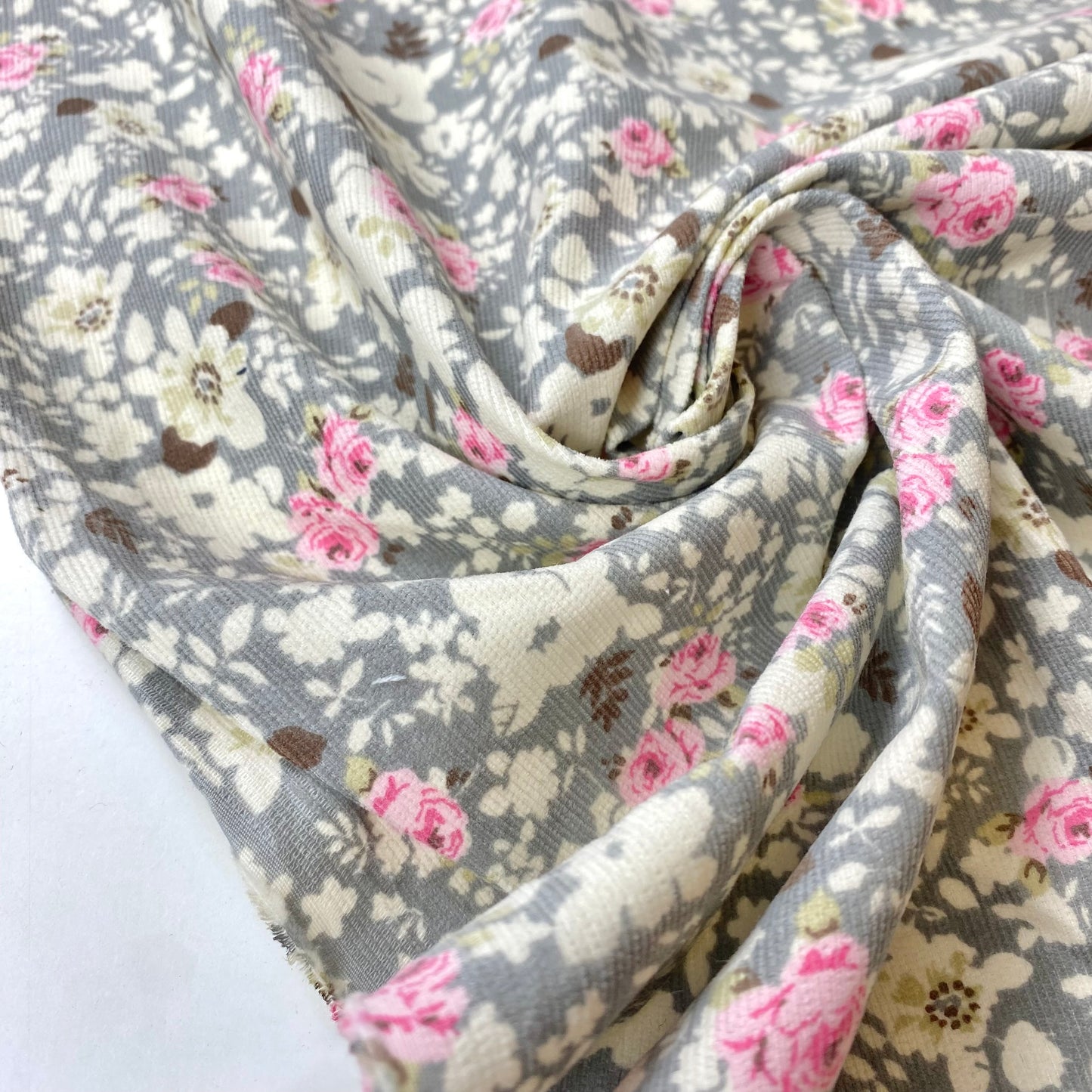 Bombacha 100% Algodón Fondo Gris Con Flores Rosas Y Beiges