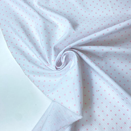 Piquet 100% Algodão Branco Com Bolas Rosa Pequenas