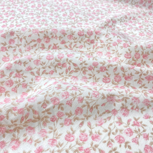 Popeline 100% Algodão Branca Com Flores Rosa
