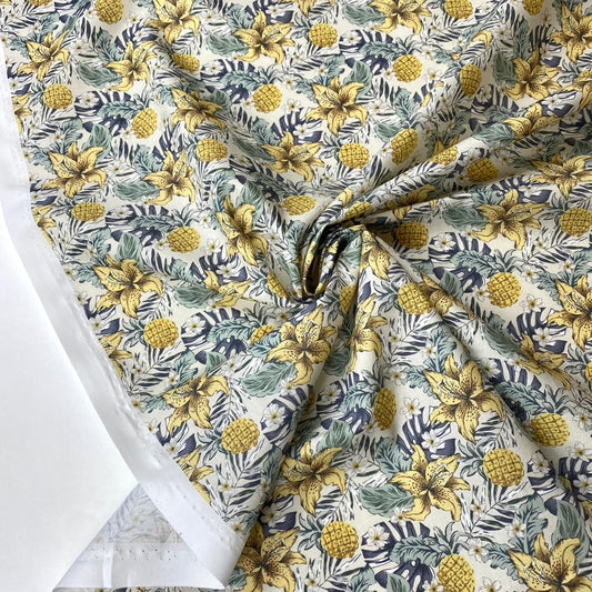 Cambray 100% Algodón Gris Estampado Tropical