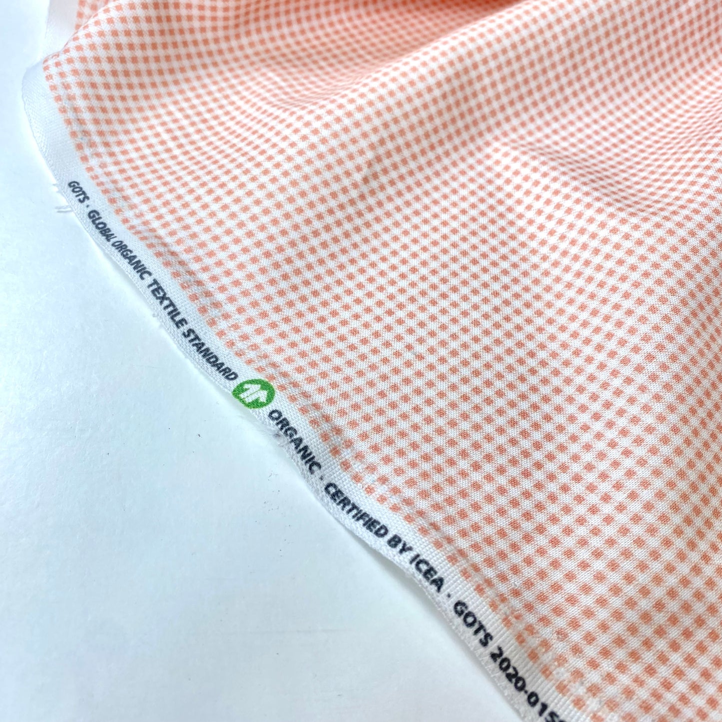 Cambray 100% Algodón Vichy Pequeño Blanco y Naranja