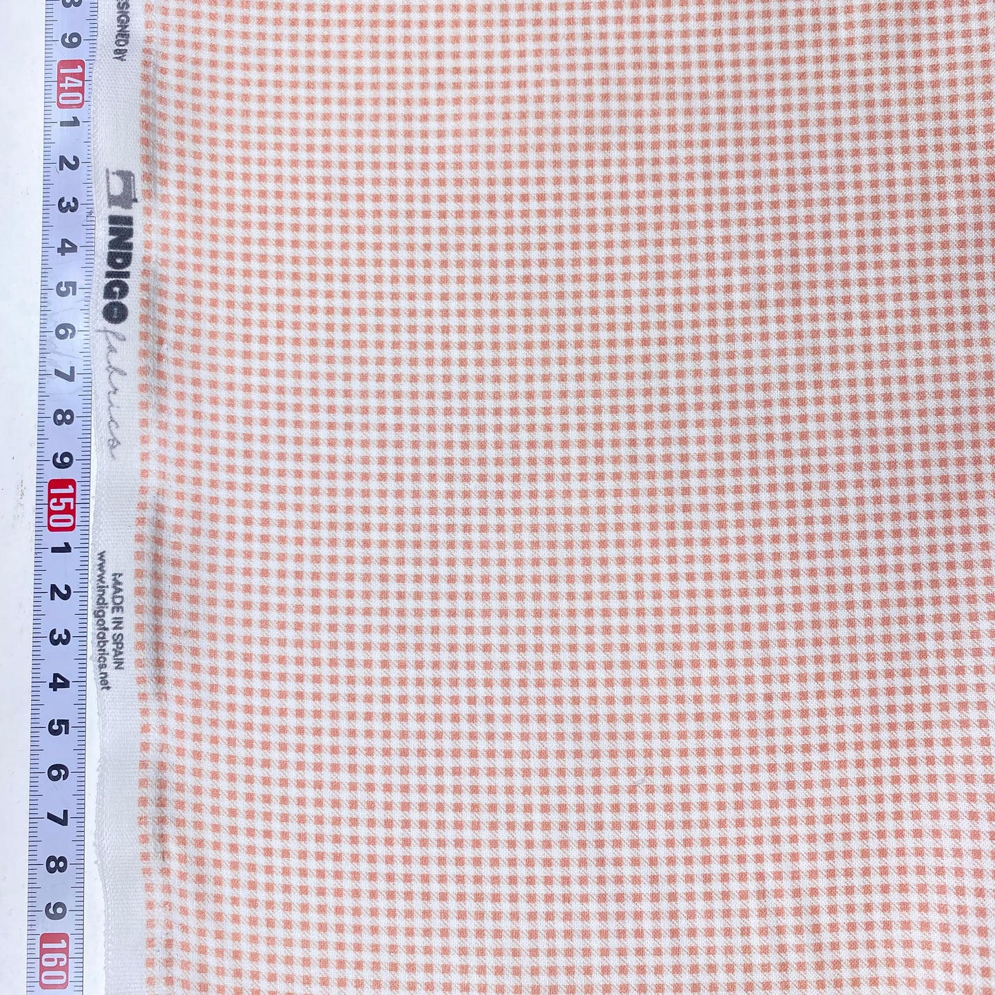 Cambray 100% Algodón Vichy Pequeño Blanco y Naranja