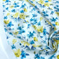 Cambray 100% Algodón Blanco Con Flores Azules y Amarillas