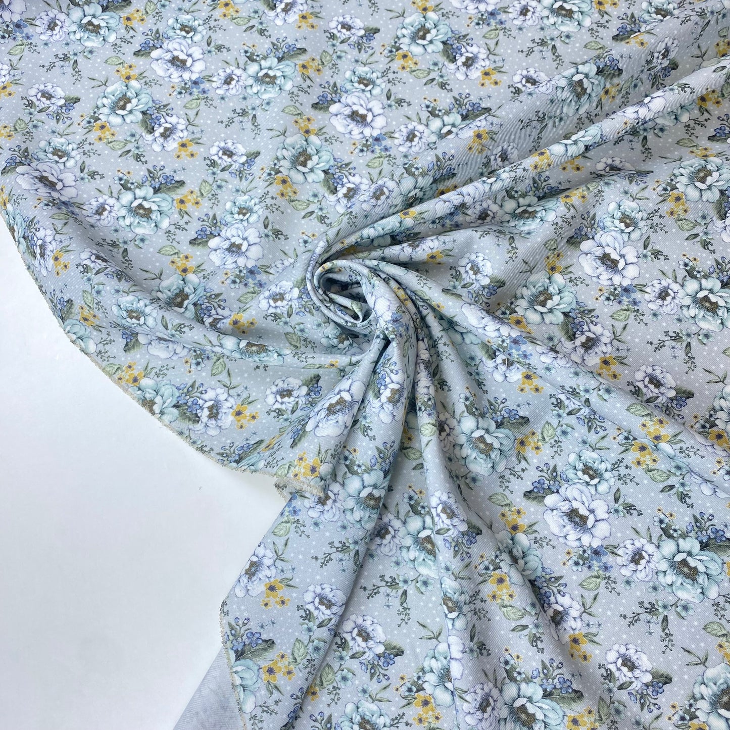 Sarga 100% Algodón Gris Con Flores Amarillas y Blancas