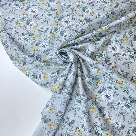 Sarga 100% Algodón Gris Con Flores Amarillas y Blancas