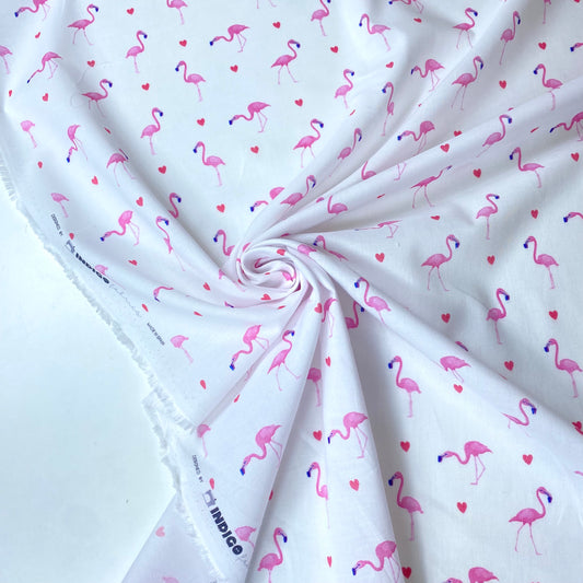Popeline 100% Algodão Branca Com Flamingos Rosa