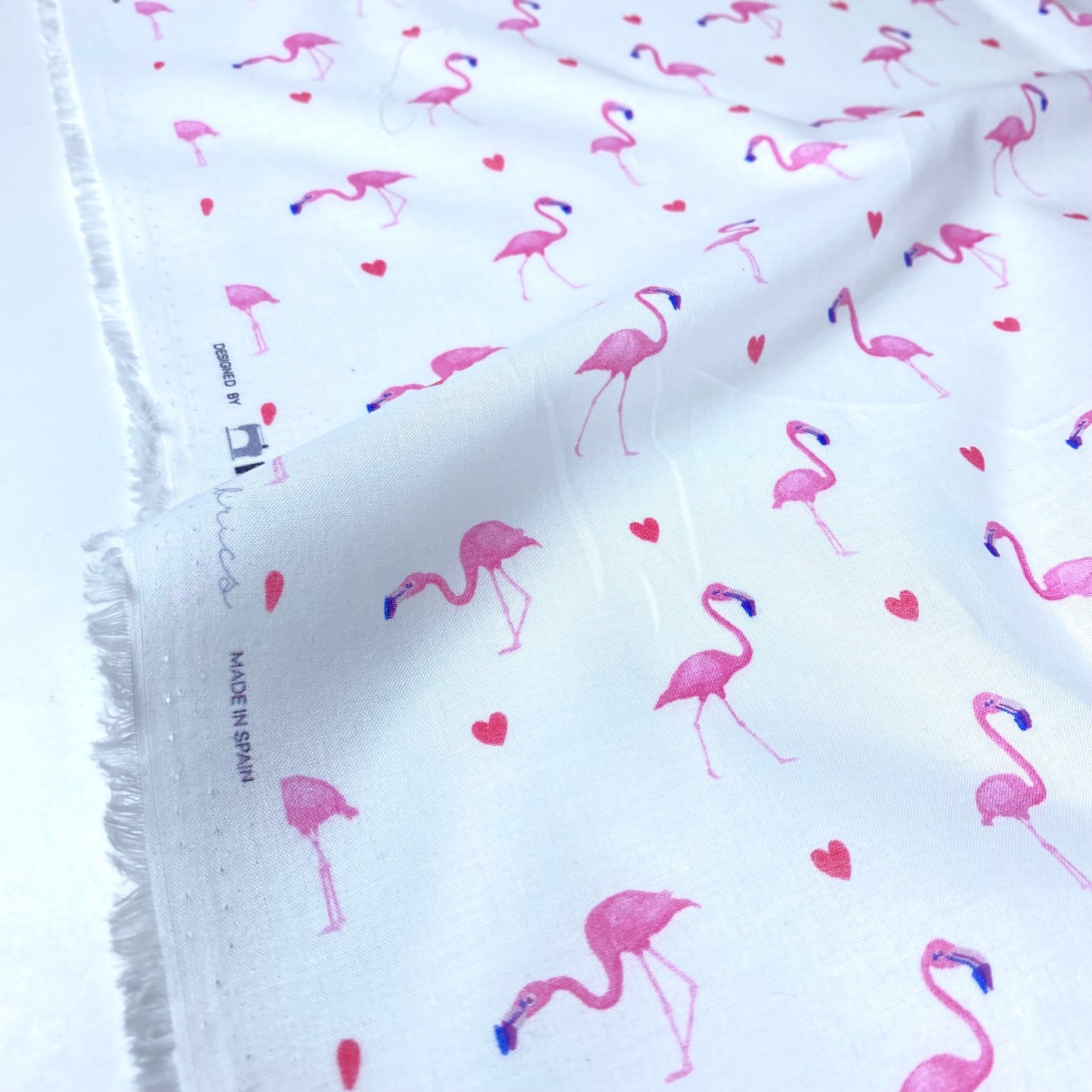 Popelina 100% Algodón Blanca Con Flamencos Rosas