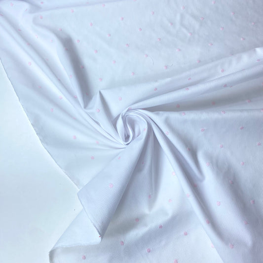 Fustão 100% Algodão Branco Com Bolas Rosa Claro Bordadas