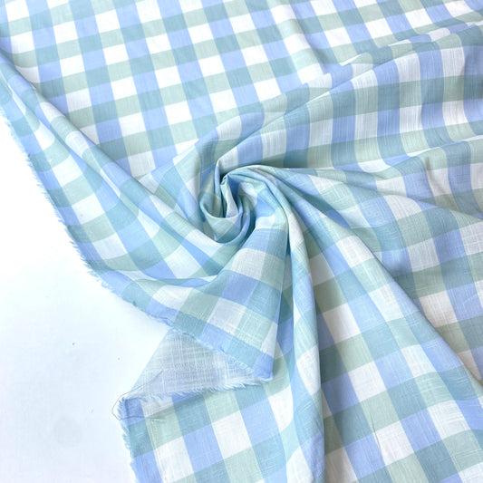 Linho Xadrez Branco, Verde e Azul