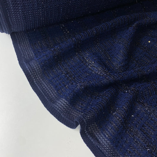 Tejido de punto brillante negro y azul marino