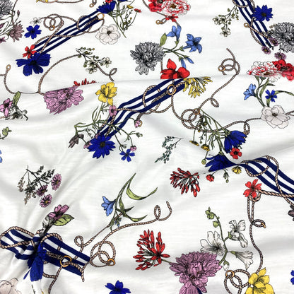 White viscose jersey with colorful flowers