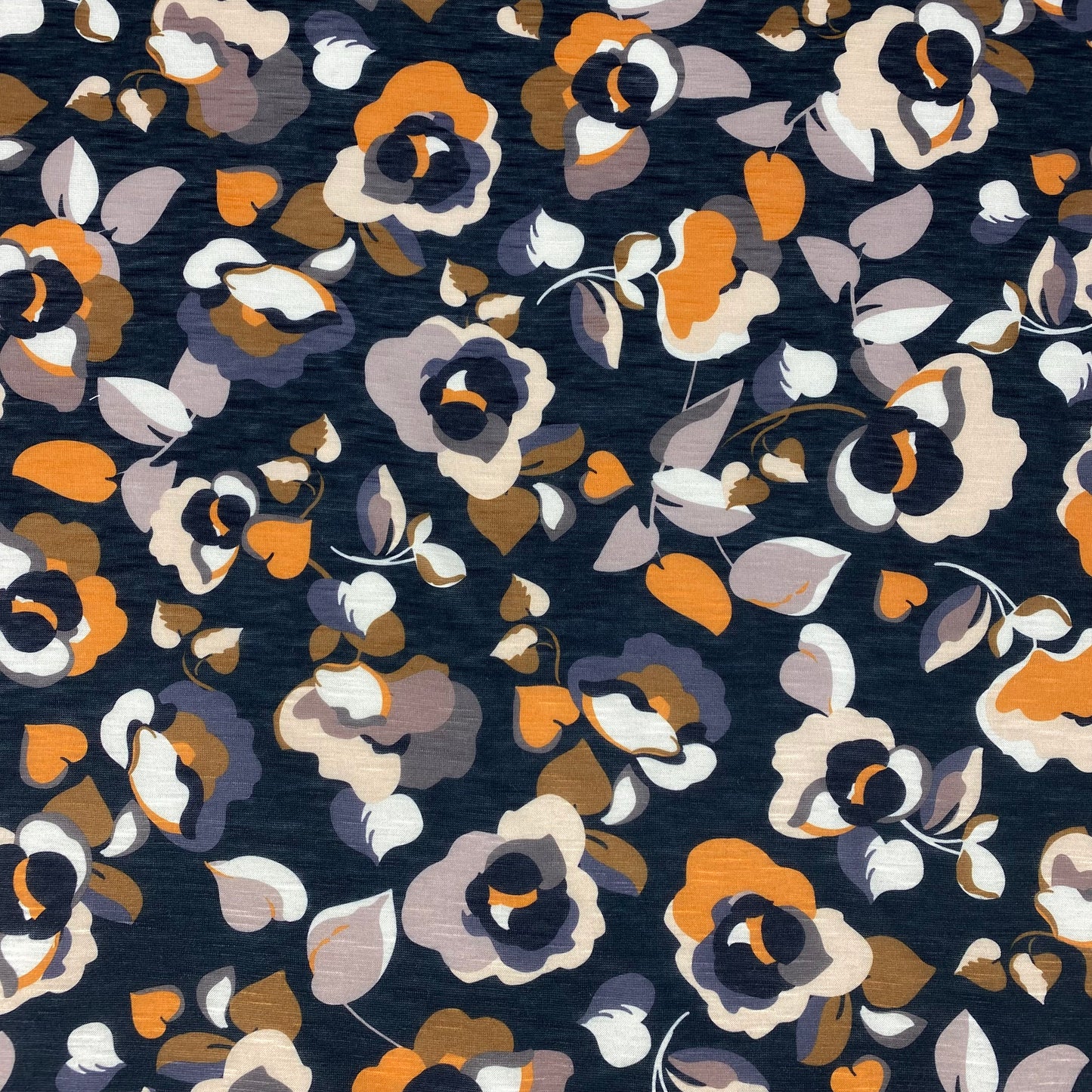 Black viscose jersey with orange and cream flowers