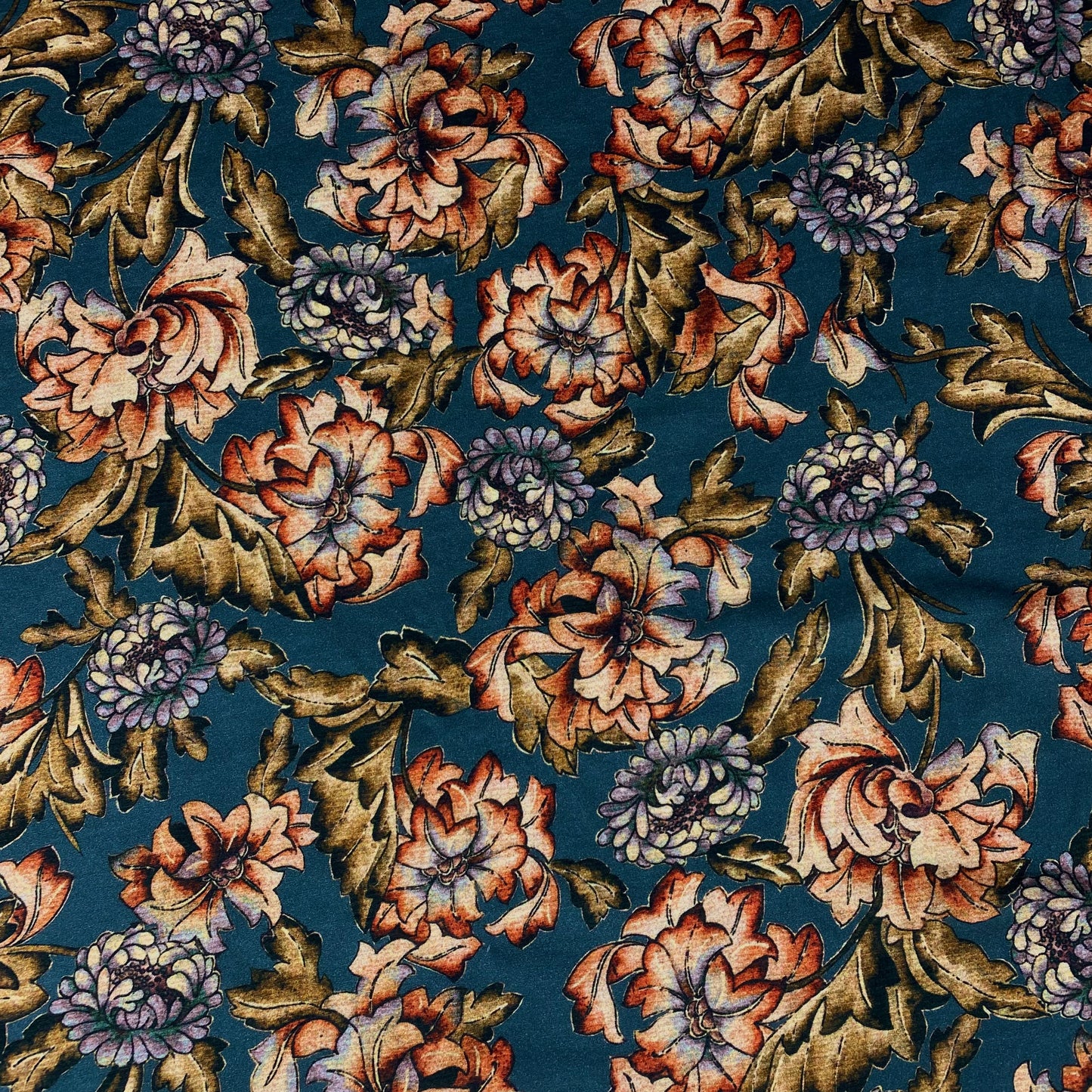 Denim colored viscose jersey with caramel flowers