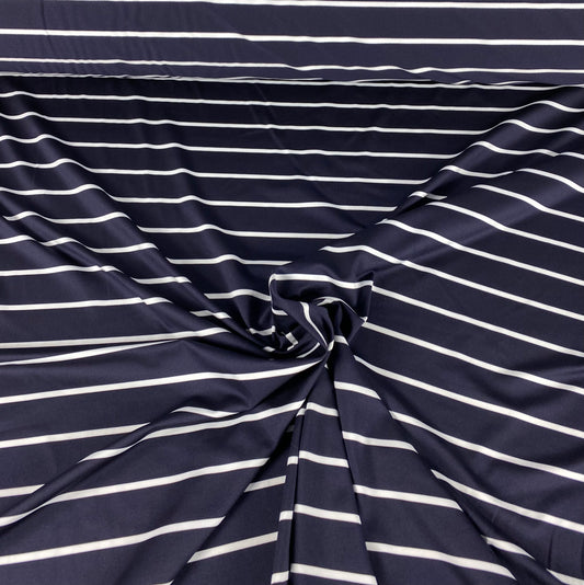 Navy blue lycra with white stripes