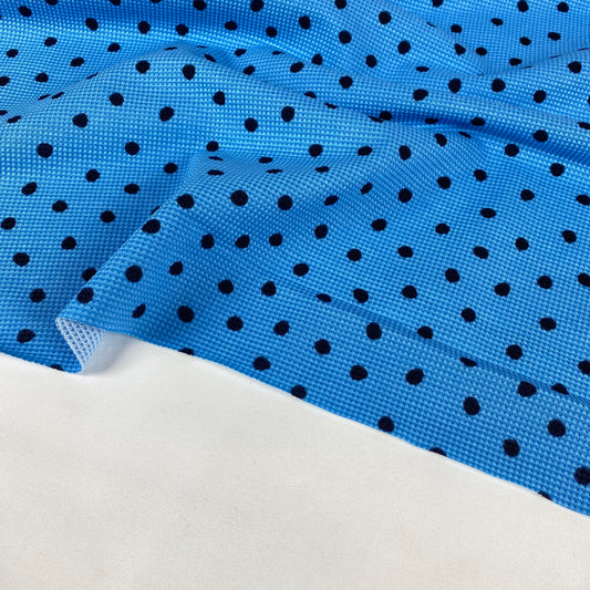 Blue honeycomb mesh with black dots