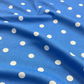 1x1 rib knit blue background with white dots