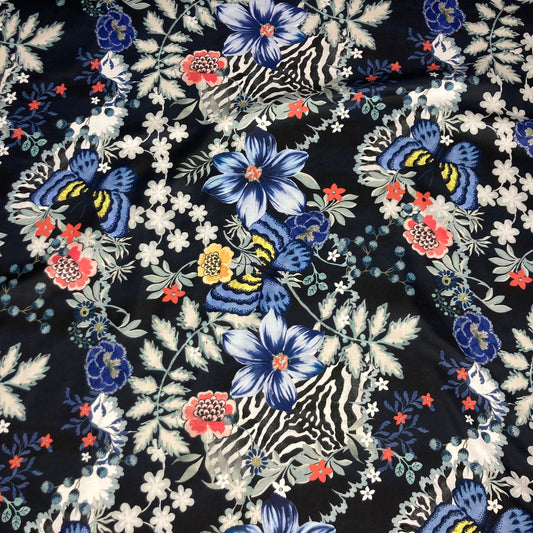 Cotton fabric with flowers and butterflies