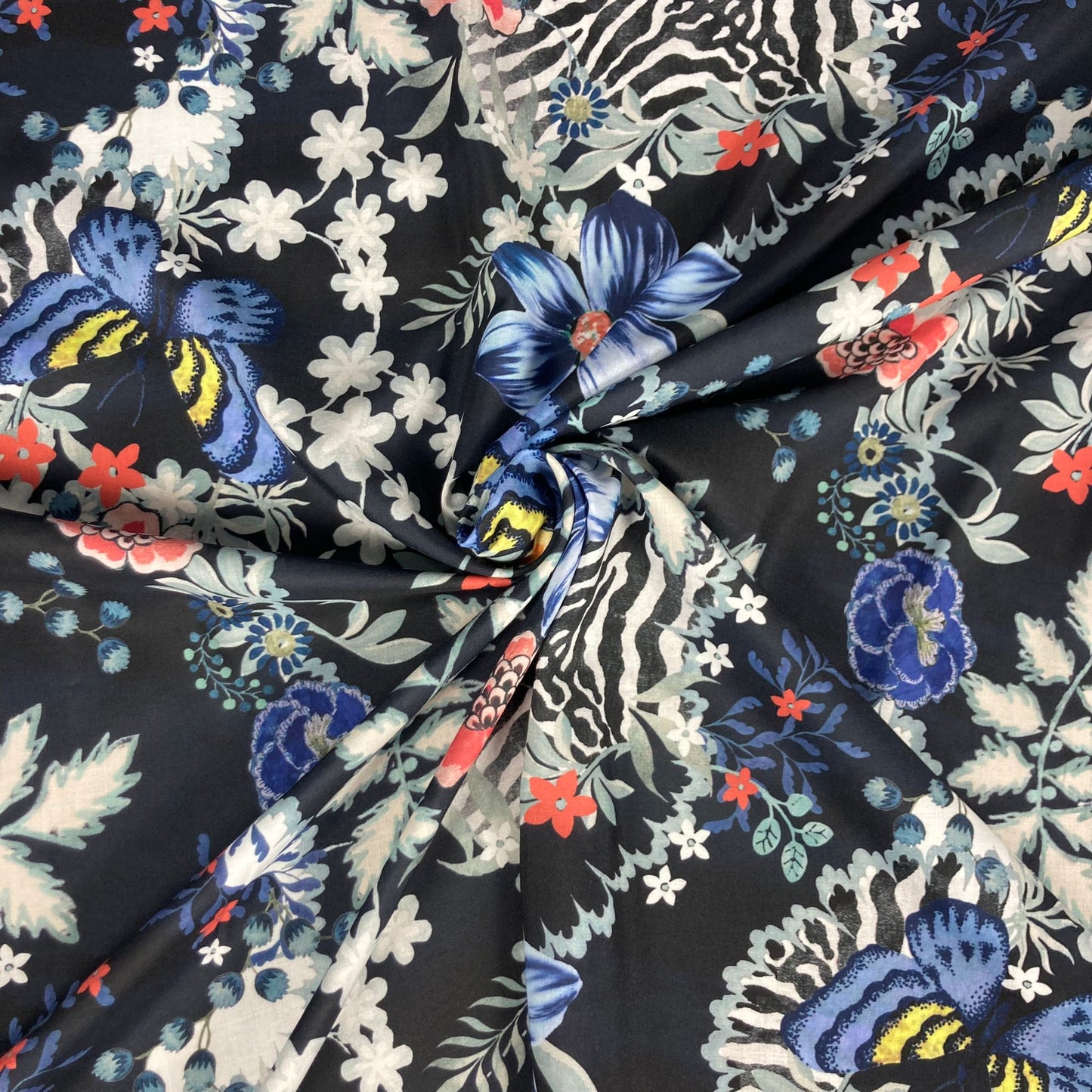 Cotton fabric with flowers and butterflies