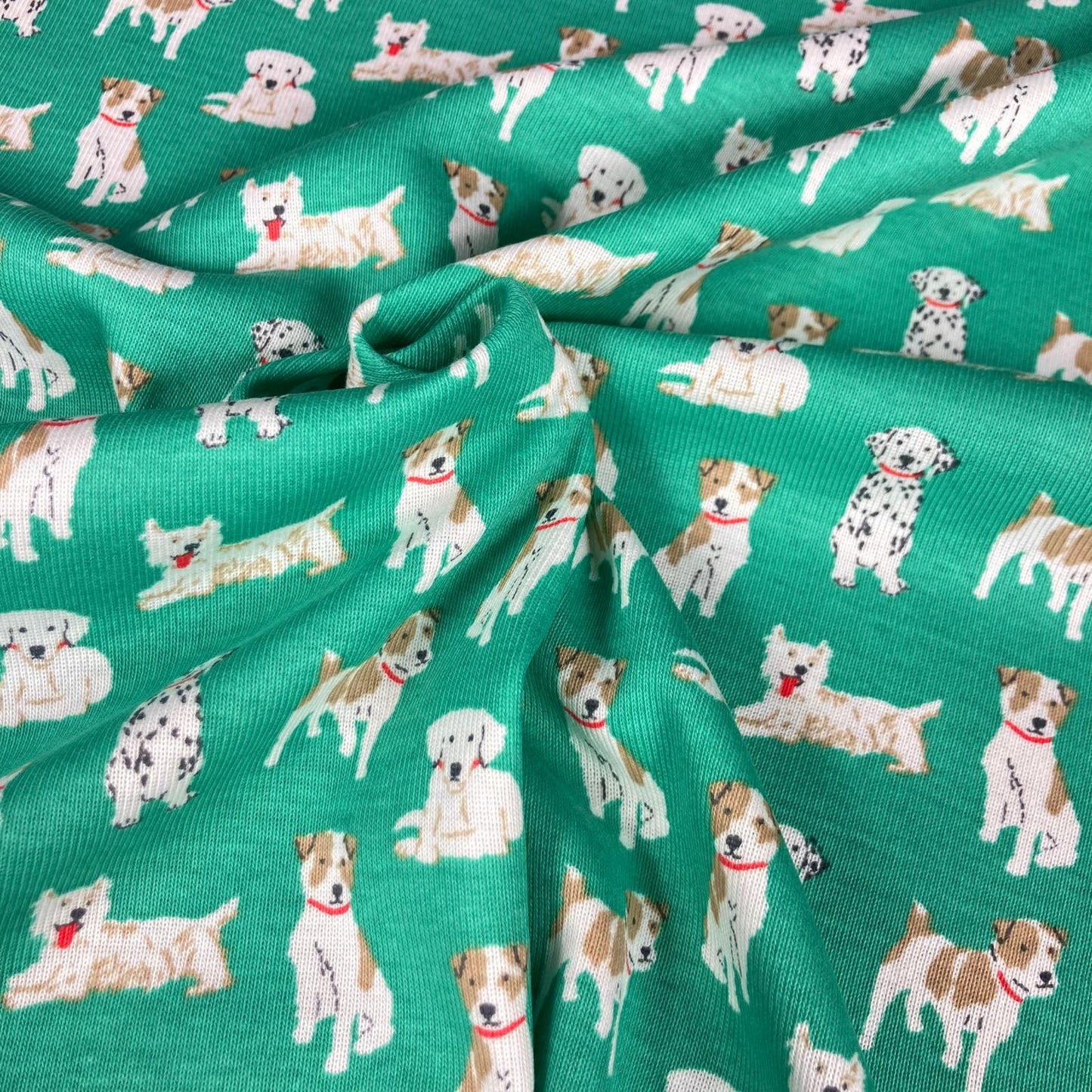 Green 1x1 rib knit with dogs